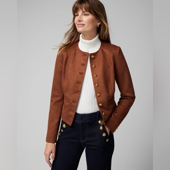 White House Black Market Jackets & Blazers - NWT new 14 WHBM ultra suede military jacket button tan brown faux suede fitted